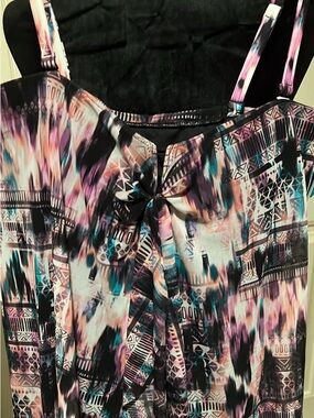 Beach House Pink Teal Black Abstract Tribal Tankini Swim Top